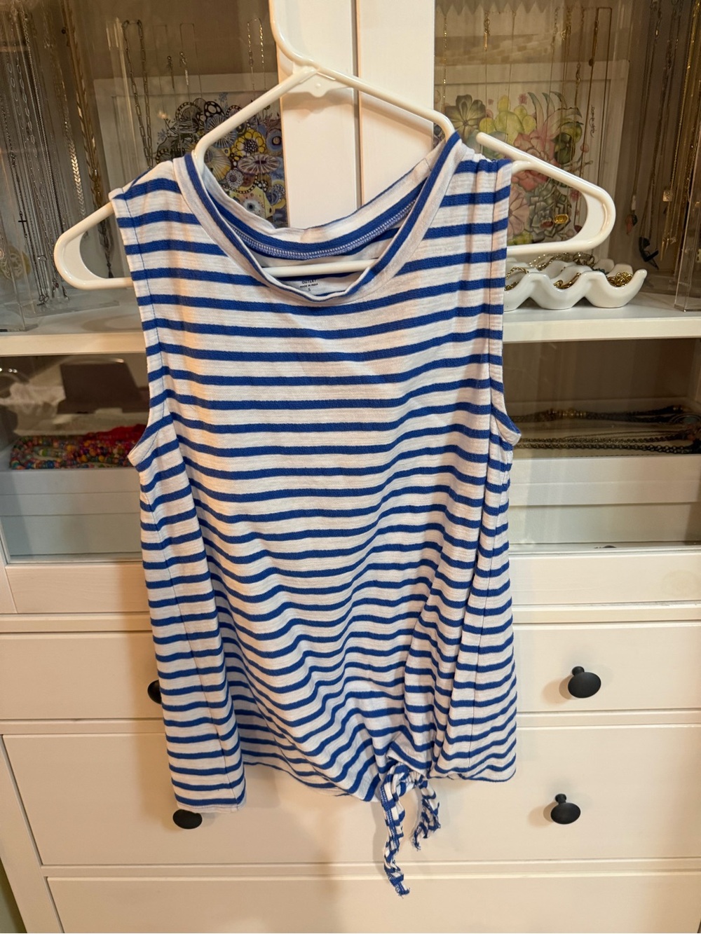 LOFT Blue & White Striped Tie-Hem Tank